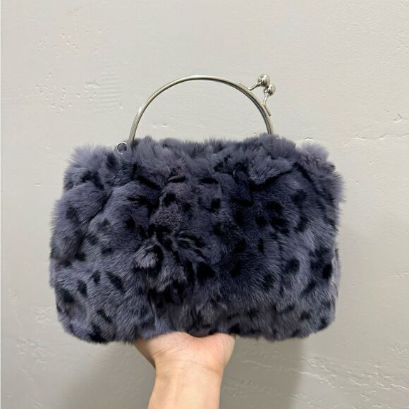 Handmade Real Rex Rabbit Fur Kiss-lock Top Handle Bag/Crossbody - Picture 1 of 12
